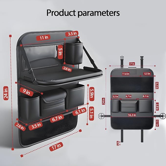 Universal Foldable Car Backseat Organizer with Table Tray, Car Seat Back Protector with Touch Screen Phone Holder, Premium Leather Kick Mats with Storage Pockets Tissue Box (Black)
