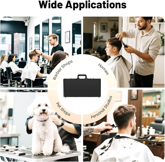 Professional Barber Carrying Case with Fireproof Panel & 3-Digit Lock, Aluminum Alloy Stylist Organizer for Hairstylists, Pet Groomers, Makeup Artists (Black)