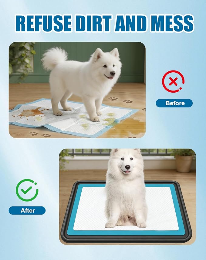 Puppy Pad Holder, 24"x24" Silicone Dog Pee Pad Holder Tray with Raised 0.75" Edge,No Spill Leak-Proof Mat Holder for Dog Training Pads,Square Potty Trays for Home Floor Protection, Black