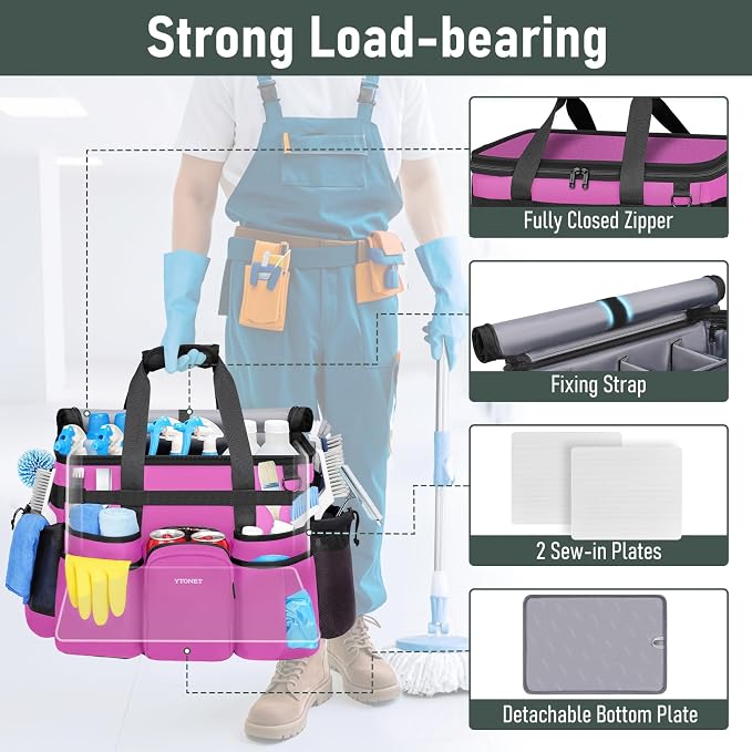 Ytonet Large Cleaning Caddy with Wheels, Cleaning Supplies Organizer | Multiple Storage Pockets Caddy with Wheels, Water Resistant Rolling Tool Caddy for Home, Car, Tool Organizer, Mobile Storage
