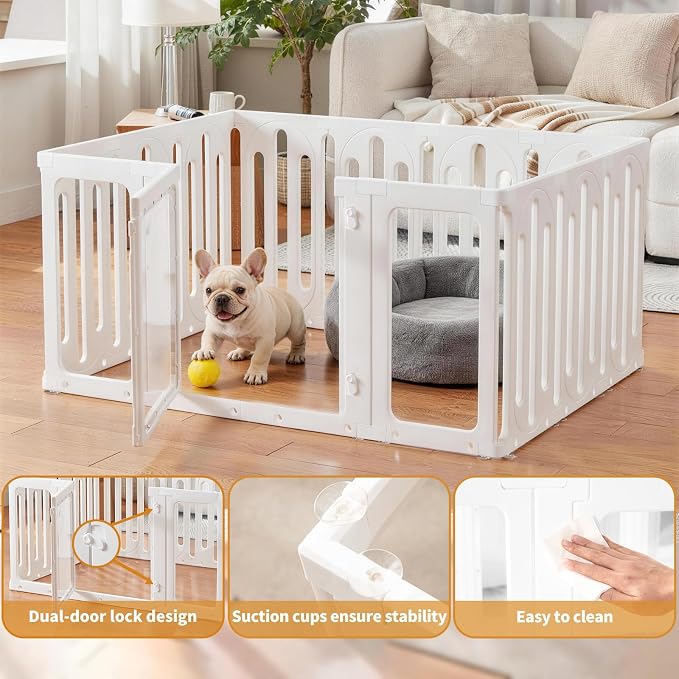 Acrylic Dog Playpen Indoor, Puppy Pens for Small Dogs & Puppies, 13 Panels | Easy Assemble, DIY Flexible Shape Dog Pen with Plastic Fence, Pet Exercise Pin for Small Animals, 24''Tall