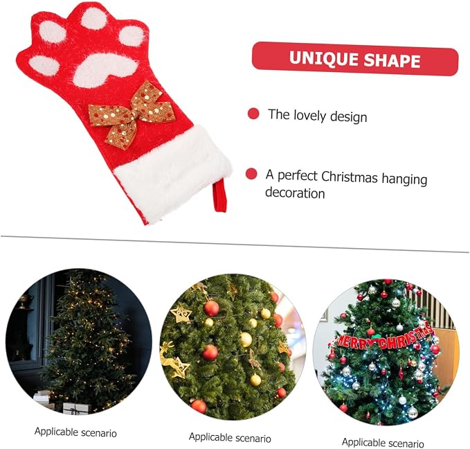 Xmas Themed Dog Paw Stocking Pendant Creative Knit Sock Hanging Ornament for Christmas Tree Fireplace Decoration Candy Storage Holiday for Pets