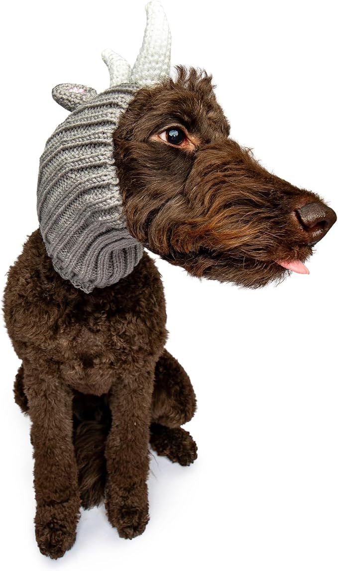 Zoo Snoods Rhino Costume - Knit Dog Snood Ear Wrap for Pets, Warm Neck Cover for Halloween and Winter (Large)