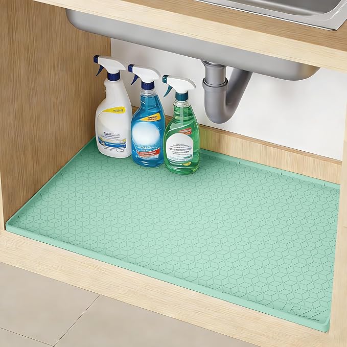 TRZZ Waterproof Under Sink Mat, 31"x22", Drip Tray Shelf Liner, Mint Green | Silicone, Cabinet Protector, Home Organizer, for Kitchen, Bathroom, Multipurpose, Easy Clean, Leak Proof, Organizes Cabinets