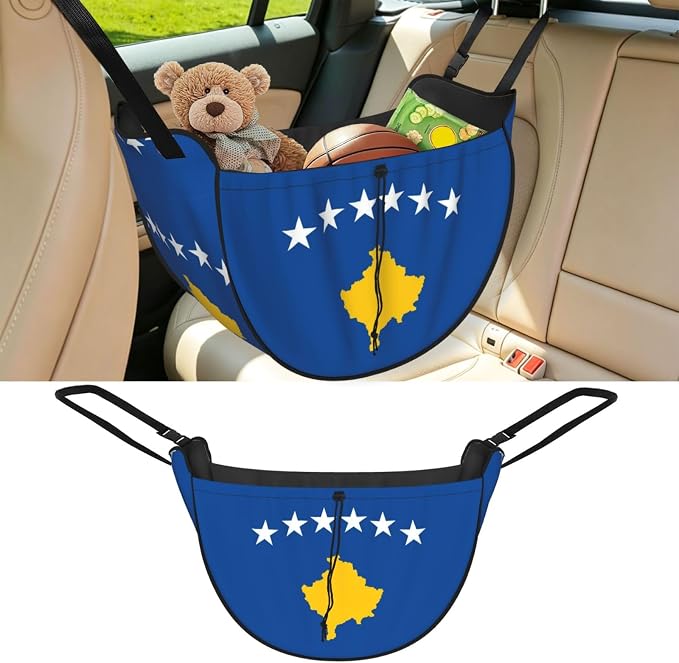 Flag of Kosovo Car Seat Organizer-Backseat Storage Bag for Travel | Waterproof Durable. Holds Snacks Gear Essentials. Fits Most Cars.
