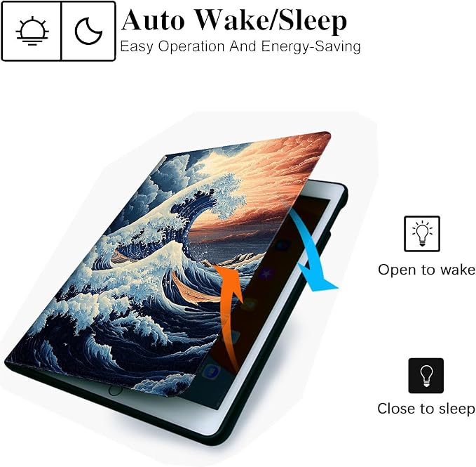 for Microsoft Surface Pro 7 Plus,Surface Pro 7/6/5/4 12.3" Tablet Case,Auto Wake/Sleep,Adjustable Stand Protective Cover - Wave Art