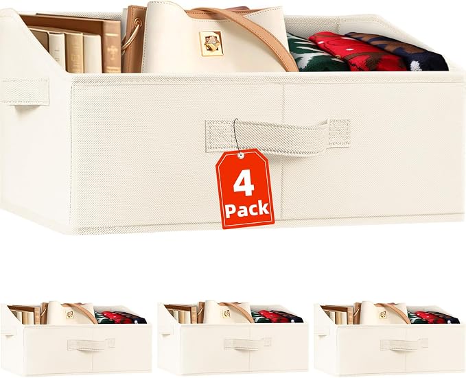 Closet Organizers Bins 4 Pack - Large Closet Shelf Organizer with Handles - Fabric Trapezoid Home Organization and Storage Baskets for Organizing Clothes Toy Blanket Towel Purse Hats