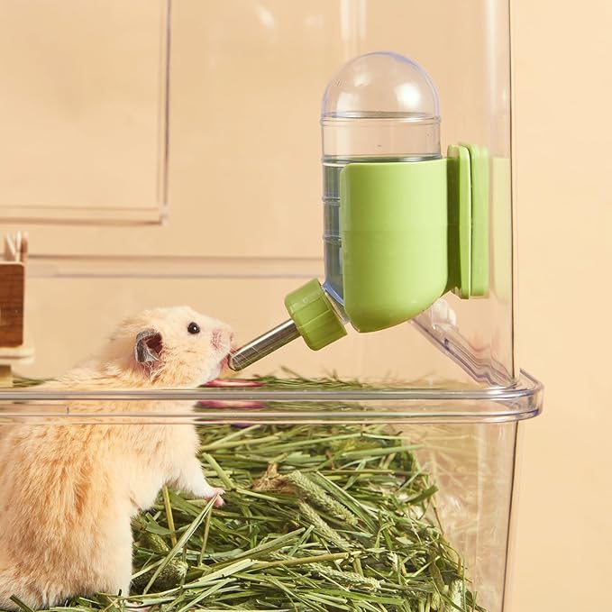 Hamster Water Bottle with Magnetic Holder, Freestanding Water Bottle for Glass Tanks, Suitable for Syrian Dwarf Hamsters Gerbils Mice Rats Degus (Green, 4 oz (Magnetic-Mounted))
