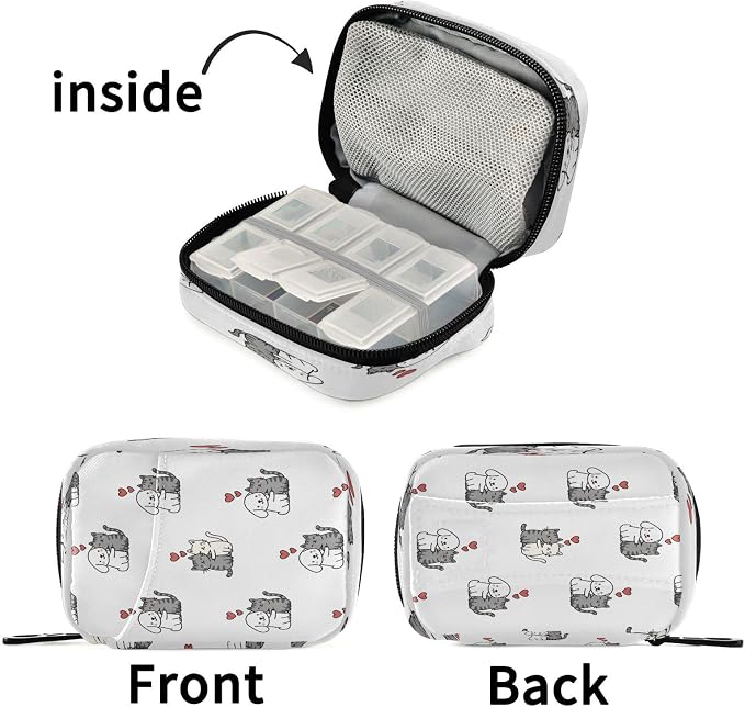 Love Between Pets Pattern Pill Organizer Portable Travel Pill Case Weekly Pill Box for Medicine Vitamin Supplement