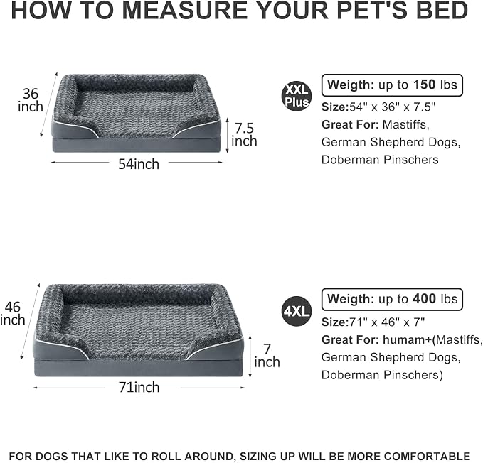WNPETHOME Orthopedic Washable Human Dog Bed for Adult & Dog Cozy Sleep | Human Size Waterproof Big Soft Dog Couch Sofa Bed for Dogs & Adult Relax with Removable Cover Pet Bed Dark Grey 71x46 Inch