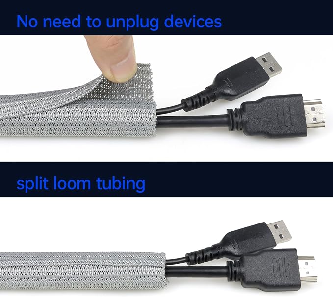 Cable Management, 16FT Wire Management Computer Cord Desk Organizer Protectors from Pets No Chew (Grey, 16mm-(2/3"))