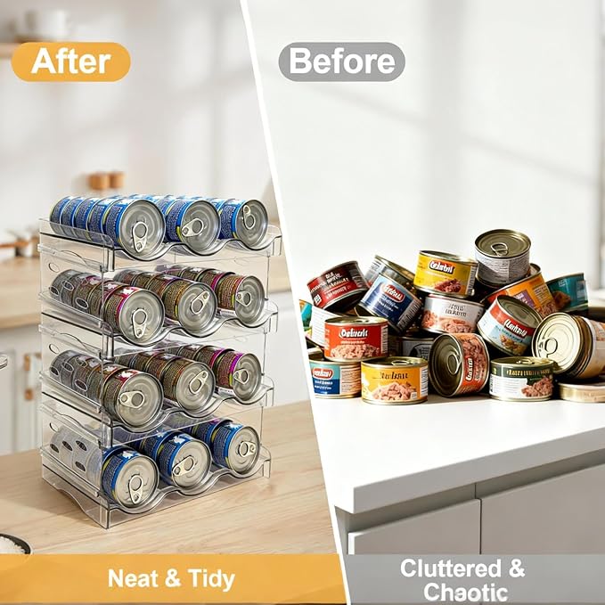 Cat Food Can Organizer 4-Tier Hold 72 Cans 3.5oz Transparent Cat Can Rack | Wet cat food storage rack suitable for kitchen cabinets and storage cabinet countertops,Suitable for multi size cans