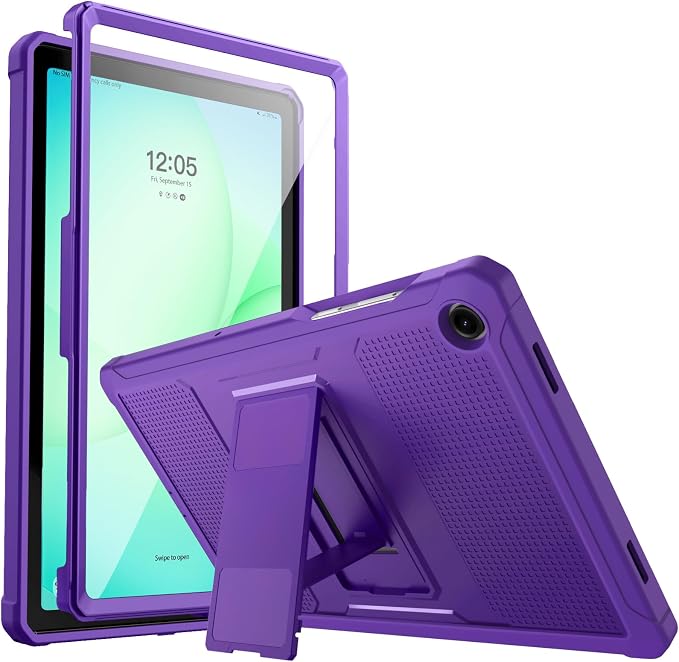 MoKo Shockproof Case Fit Samsung Galaxy Tab A11+ Plus/ A9+ 11 Inch | Full Body Rugged Stand Back Cover with Built-in Screen Protector for Galaxy Tab A11+/ A9+ Tablet, Deep Purple