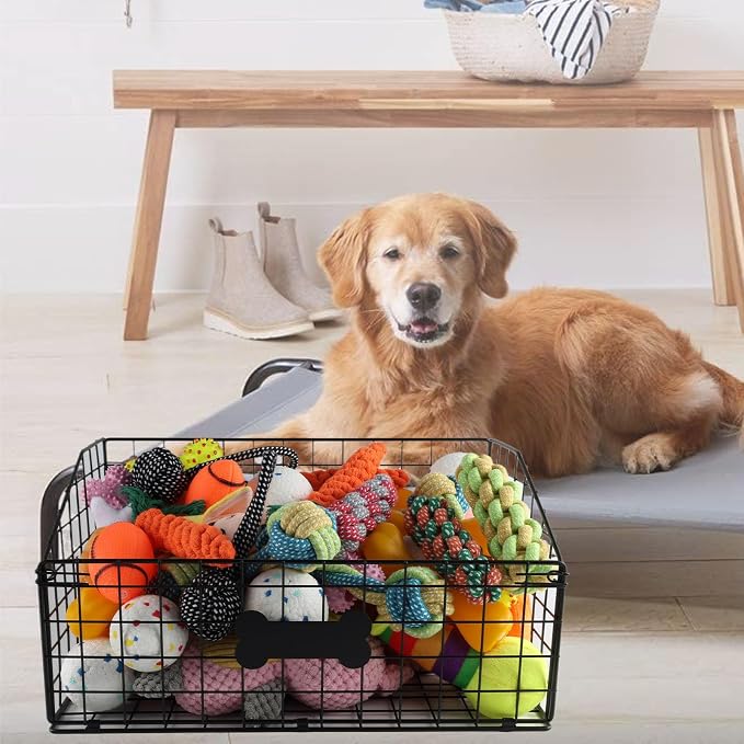 Geyecete 2 Pack Toy box for dogs large Dog Toy organizer Pet wire folding basket dog toy container dog toy box -Can be Personalized-Black
