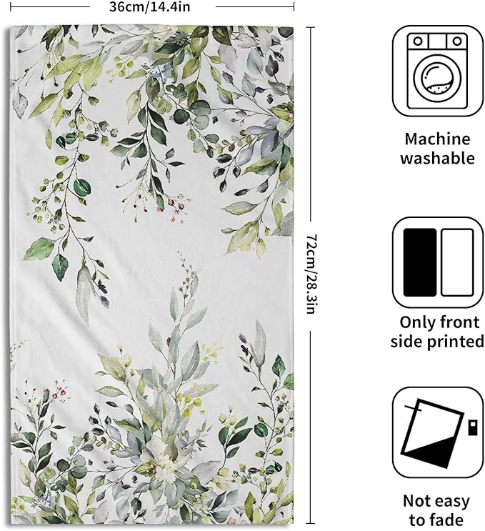 Giwawa Green Eucalyptus Hand Towels Set of 2 Sage Leaves Soft Absorbent Small Bath Towel Kitchen Dish Guest Towel for Bathroom Hotel Gym Spa