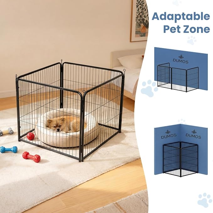 DUMOS Dog Playpen 2 Panels 24 Inch Indoor Outdoor Metal Pet Fence | Foldable Dog Play Pen with Door, Portable Exercise, RV Camping, Puppy Small Dogs