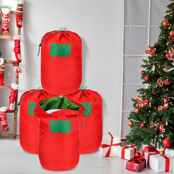4Pack 21 x 12 Inch Christmas Inflatable Decorations Storage Bags Drawstring Waterproof Christmas Storage Containers with Blackboard for Xmas Ornaments Accessories Organizer
