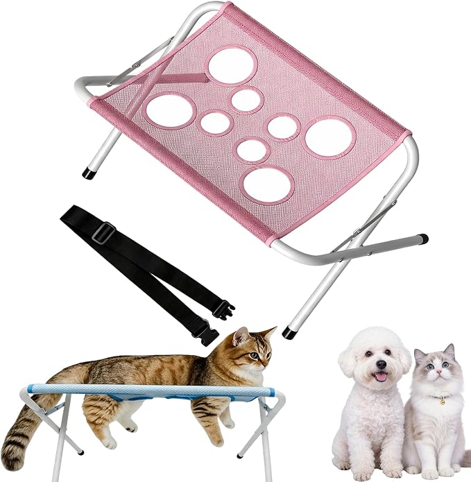 Pet Bath Sling, Pet Bathing Hammock with Strap, Dog Grooming Hammock for Bathing Nail Trimming Brushing, Multifunctional Breathable Cat Grooming Sling, Eight Hole Design,Quick Surface (Pink)