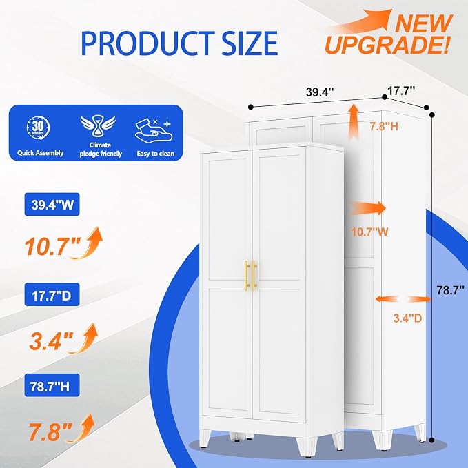 GAIOUS 79'' Tall Metal Garage Storage Cabinet, Home Office Cabinet White | Home Office Storage, File Cabinet Tool Cabinets with 2 Doors and 5 Adjustable Shelves for Warehouse Garage Outdoor Steel