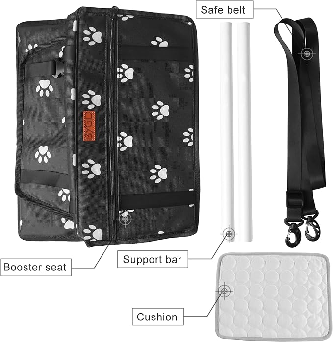 BYGD Pet Travel Dog Car Seat with Cushion Suitable for Small & Medium Pets | Comes with Summer Cooling Mat to Keep Pets Chill, Adjustable Safety Straps, Breathable & Foldable Pet Basket for Road Trips