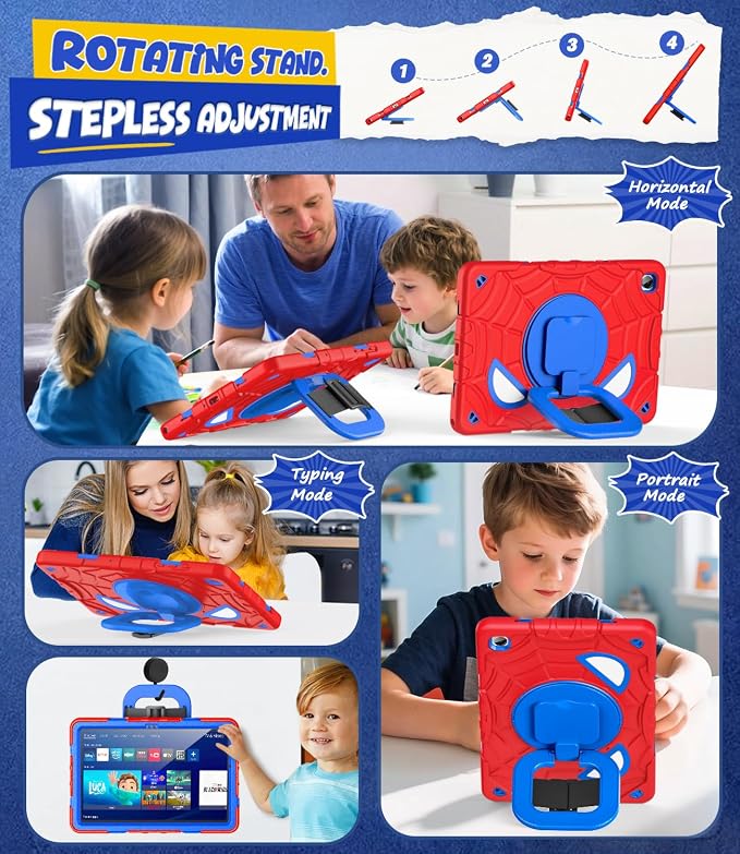 Grifobes Case for Samsung Galaxy Tab A11+ / A9+ Plus 11 inch 2026/2024 | Full Protection with Screen Protector/Rotating Stand, Hand/Shoulder Strap for 11” Tablet Cover Red+Blue