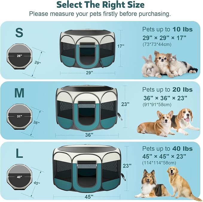 Portable Pet Playpen for Cat Dog: Foldable Cat Playpen Enclosed Up to 40lbs | Large Pop Up Indoor Outdoor Kennel for Puppy Kitten, Carry Case, Removable Zipper Top, 600D Oxford, Waterproof Base, Camping