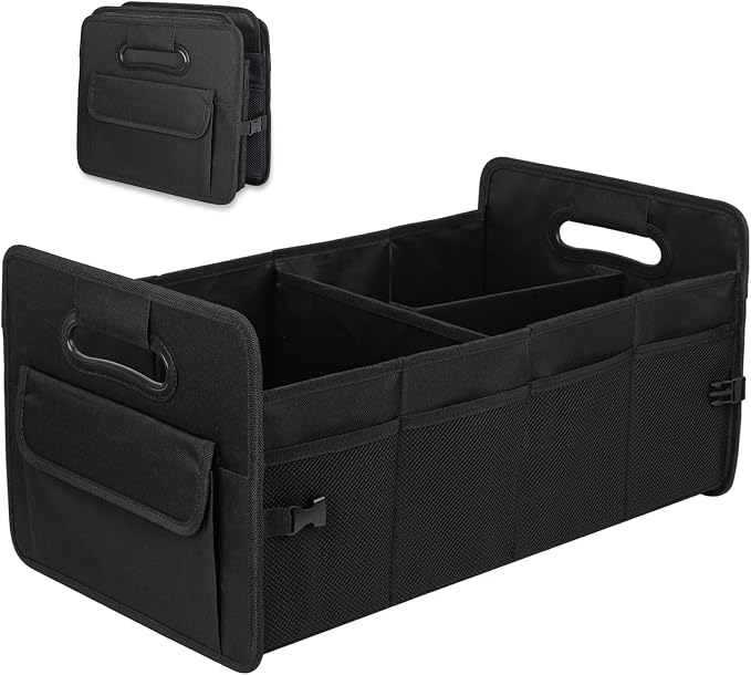 Car Trunk Organizer, Collapsible Car Organizers and Storage Large Black | Sturdy, Strong Capacity, Clean Decor, Multi Compartment Container Box, Adjustable Car Accessories for SUV Sedan Truck