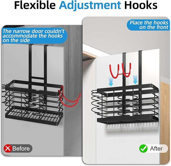 2026 Upgraded 3-in-1 Universal Hair Tool Organizer, L Size, Black | Adjustable Height Metal Hair Dryer Holder, Wall Mounted, Over Cabinet Door, Countertop, Bathroom Storage