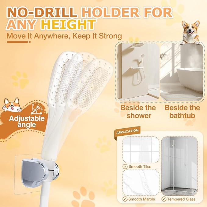 Jamini Dog Shower Attachment, Handheld High-Pressure Sprayer with Brush for Fast and Easy Indoor/Outdoor Dog Bathing, 4 Modes, 8.2ft Hose, G1/2" Brass Shower Diverter