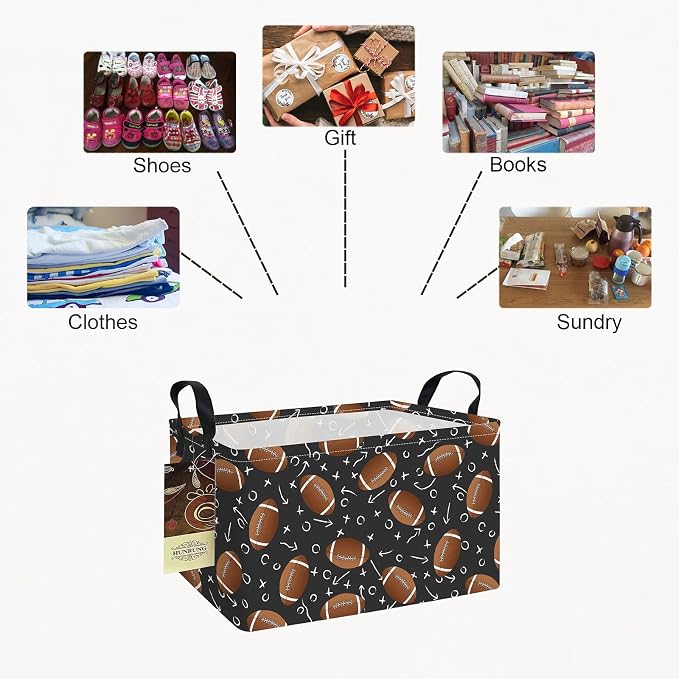 Rectangle Foldable Storage Basket Handles For Home, Rugby | Waterproof canvas material, reinforced handles, perfect for shelf use, organizes clothes, daily items and pet supplies