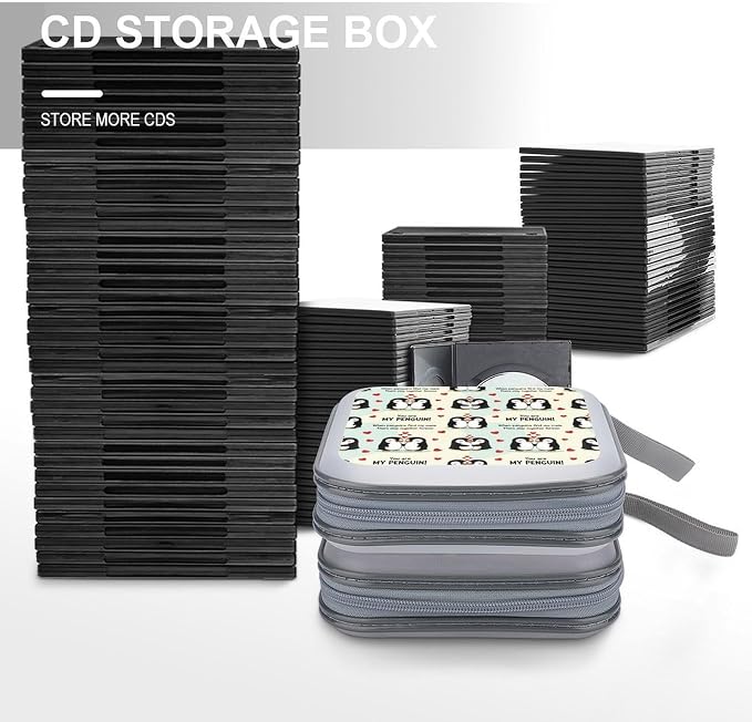 40-Disc CD/DVD Organizer Wallet You Are My Penguin, Heavy-Duty Hard Plastic Binder, Portable Storage Case with Carry Strap for Car