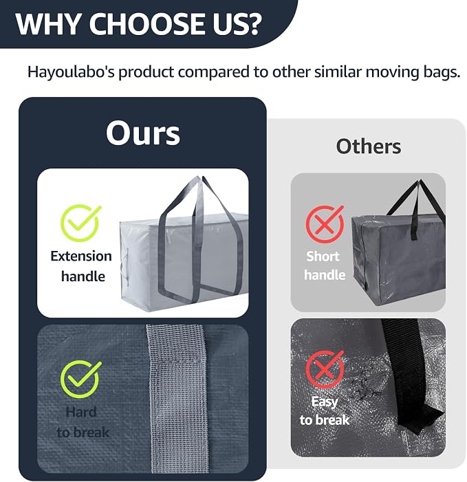 Moving Bags Heavy Duty Extra Large, Moving Boxes, Moving Supplies Essentials,Storage Bins with Lids, Plastic Packing Totes, Storage Bags for Clothes with Handles & Zippers(Grey, 4 Pack)