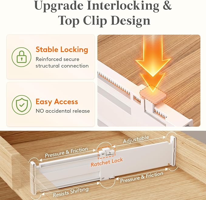Lifewit 3.2" High Drawer Dividers for Clothes, Adjustable Drawer Organizers | 10.5"-16.5" Expandable Plastic Separator for Dresser, Kitchen, Cabinet, Closet, Nursery, Socks & Underwear Storage, 8 Pack