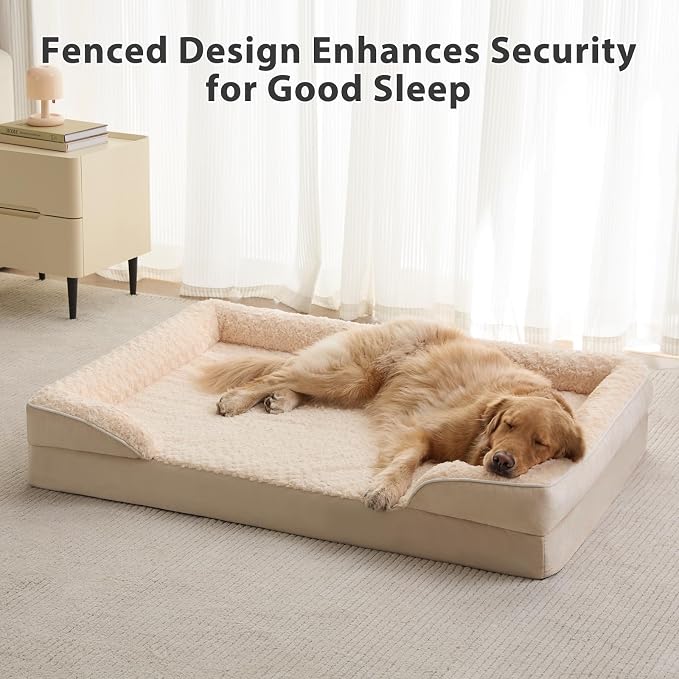 WNPETHOME Orthopedic Washable XL Dog Bed for Senior Dog Cozy Sleep | Extra Large Waterproof Big Soft Dog Couch Sofa Bed for Dogs Relax with Removable Cover Supportive Pet Bed Beige 42x30 Inch