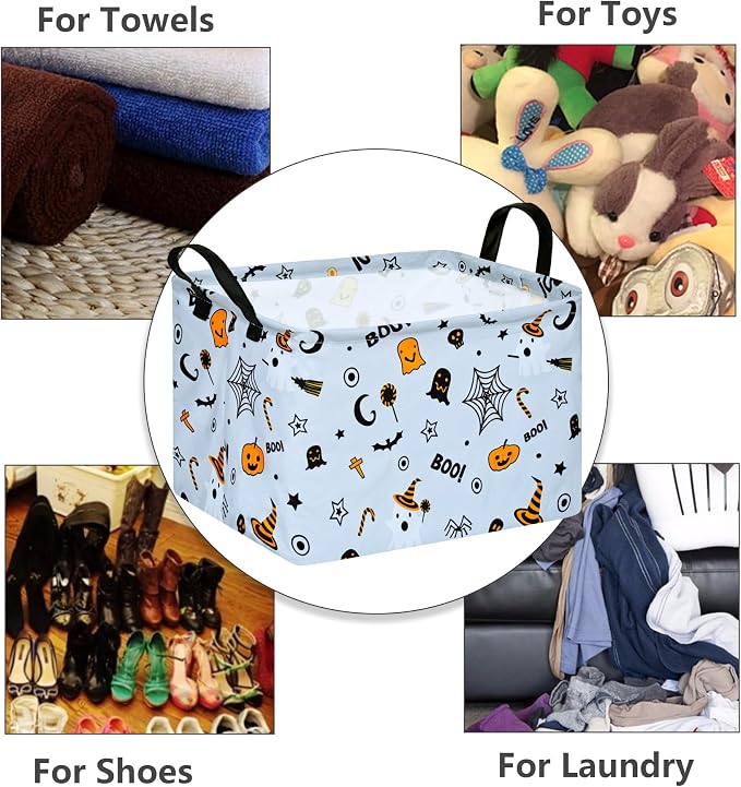 MAIZMZ Halloween Storage Basket Pumpkin Ghost Gift Basket for Kids Foldable Toy Box Waterproof Organizer Bin Laundry Nursery Hamper for Home Office Dorm Closet Shelf