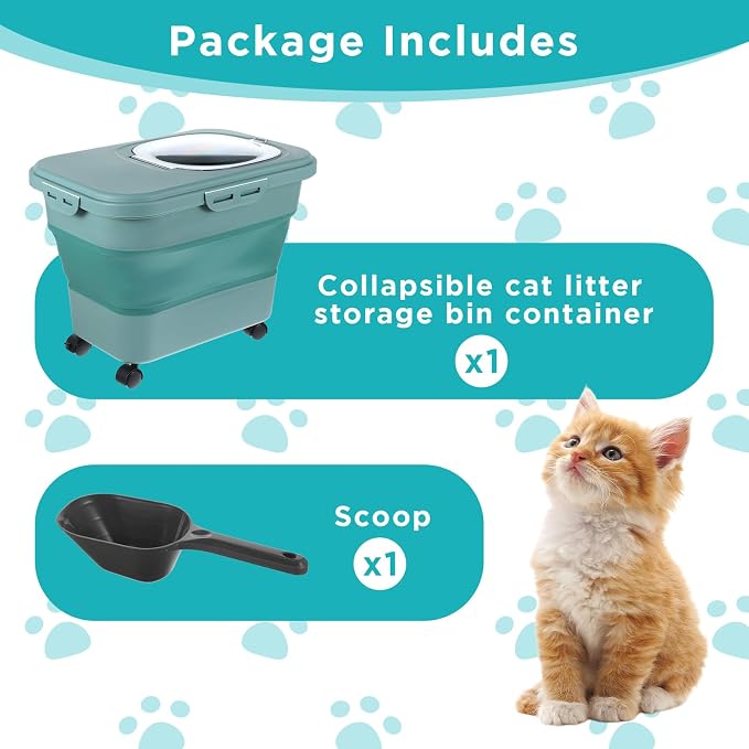 Cat Litter Storage Bin Container with Airtight Lids, Portable Cat Litter Storage Container with Wheels, Kitchen Cereal Rice Leakproof Sealable