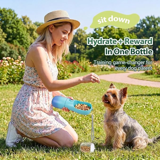 Dog Water Bottle Puppy Essentials, Portable Filtered Dispenser with Travel Dog Food Storage Container, Pet Supplies Gifts Stocking Stuffer Treat Pouches for Pet Training Outdoor Walking Hiking Camping