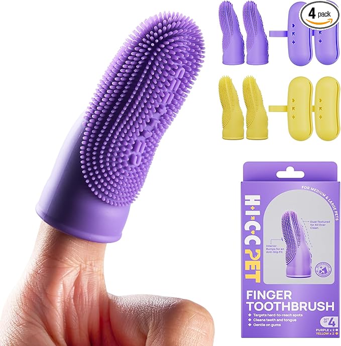 HICC PET Dog Toothbrush, Anti-Slip Dog Tooth Brushing Kit, Dog Finger Toothbrush for Plaque and Tartar Cleaning, Dog Teeth Cleaning for Small & Large Pets, Safer & Softer Liquid Silicone, 4-Pack