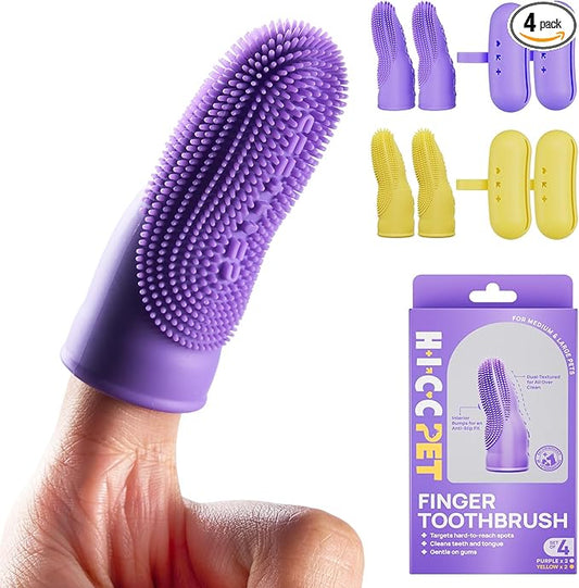 HICC PET Dog Toothbrush, Anti-Slip Dog Tooth Brushing Kit, Dog Finger Toothbrush for Plaque and Tartar Cleaning, Dog Teeth Cleaning for Small & Large Pets, Safer & Softer Liquid Silicone, 4-Pack