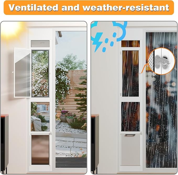 Doggy Door for Sliding Glass Door, Adjustable Height 75 3/5" to 80" Sliding Door Doggie Door Insert with Screen Design, Suitable for X-Large Dogs Up to 200 lbs, New