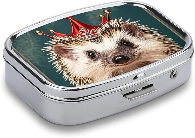 Small Crown Pill Box 2 Compartment Medicine Pill Case Portable Pill Organizer for Pocket Or Purse Decorative Metal Medicine Vitamin Organizer