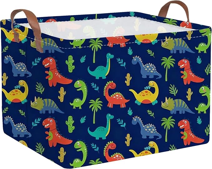 FXOLCSHE Halloween Dinosaur Basket for Kids,Nursery Hamper,Waterproof folding laundry basket,Dinosaur Gift Baskets Empty,Baby Laundry Hamper,Dinosaurs Room decor(Blue Dinosaurs)