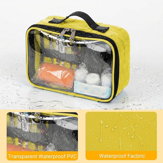 Empty First Aid Bag Clear PVC Waterproof Organizer Pouch Zipper Colored First Aid Kit for EMT Outdoor Travel (Yellow)