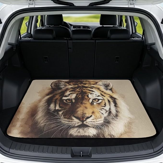All Weather Cargo Liner Fits for SUV, Tiger Print Car Trunk Mats Rear Trunk Liner Mat Non Slip Backing Cargo Protection Mat for Camping Picnic Travel