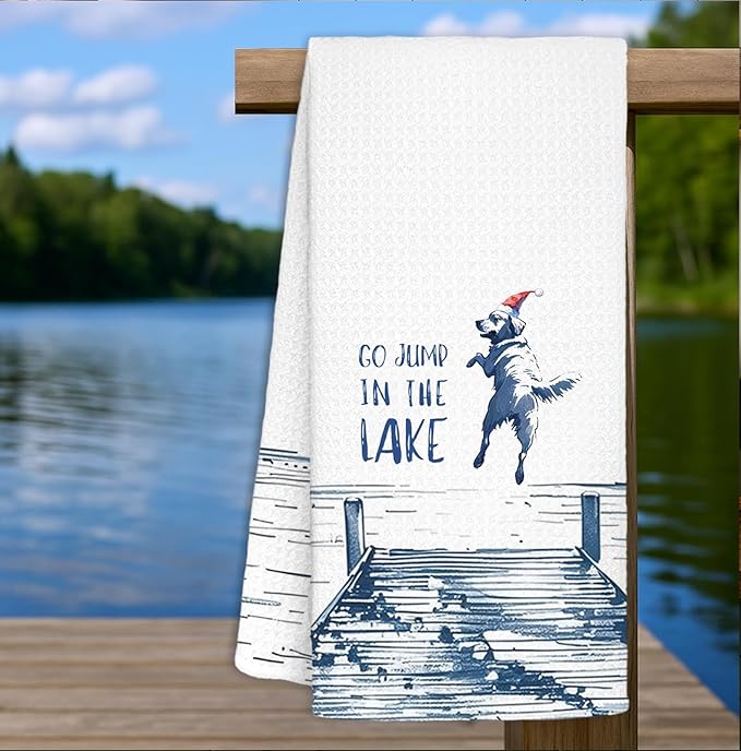 Christmas Golden Retriever Lake House Decor Dish Towels,Lake House Gifts,Funny Lake Dog Kitchen Towels Decorative,Dog Lover Mom Gifts Hand Towels Drying Cloth for Kitchen Bathroom Decor,16x24 Inch