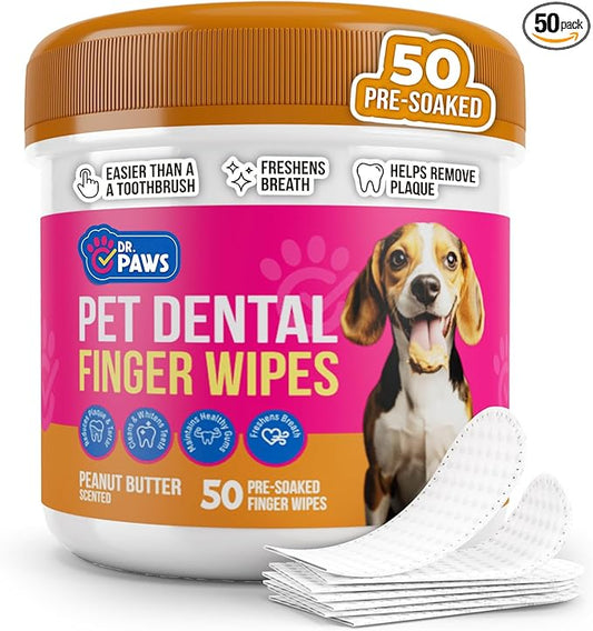 Pet Dental Finger Wipes - Natural Ingredients, Easy to Use Dog Teeth Cleaning Wipes for Effective Dog Teeth Cleaning - Ideal Dog Dental Wipes for Optimal Oral Hygiene (Peanut Butter)