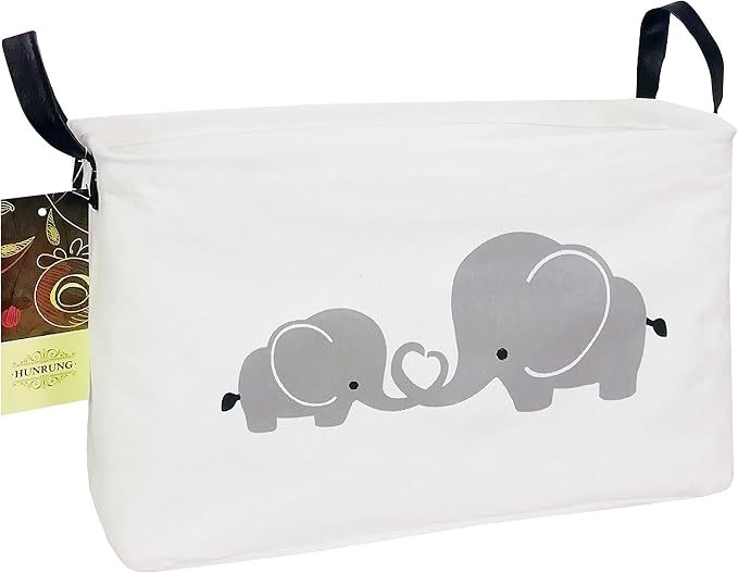 Rectangle Foldable Storage Basket Handles For Home, Love Elephant | Waterproof reinforced handles, perfect for shelf use, organizes clothes, daily items and pet supplies