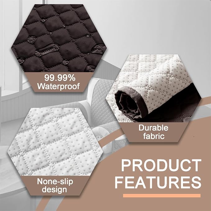 Water-Resistant Sofa Armrest and Headrest Covers with Side Pocket | Keep remotes close quilted polyester helps guard against wear, pet scratches, and kids' messes silicone backing adds grip