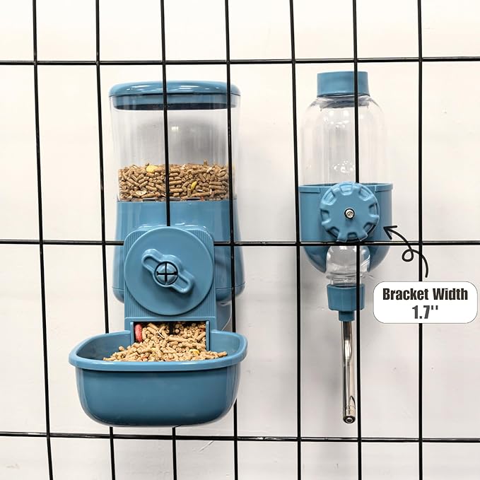 Automatic Pet Food Water Dispenser, Auto Gravity Pet Feeder Water Bottle Set for Crate Cage for Puppy Cat Rabbit Guinea Pigs Chinchilla Ferret Hedgehog (Grey)