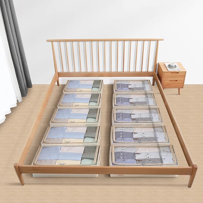 CYhom Under Bed Storage Bins Frame Storage Box Oxford Fabric Sturdy Underbed Container Foldable Stackable Large Capacity Clothes Organizer